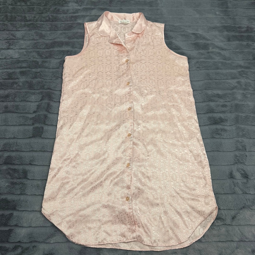 Jones New York Pink Floral Satin Sleeveless Button Down Nightgown Medium 12935